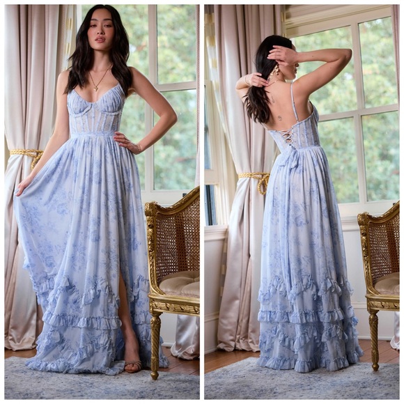 V Chapman The Carmen Dress In Blue Tapestry Rose Maxi Sz 10 Read Description - Picture 1 of 11